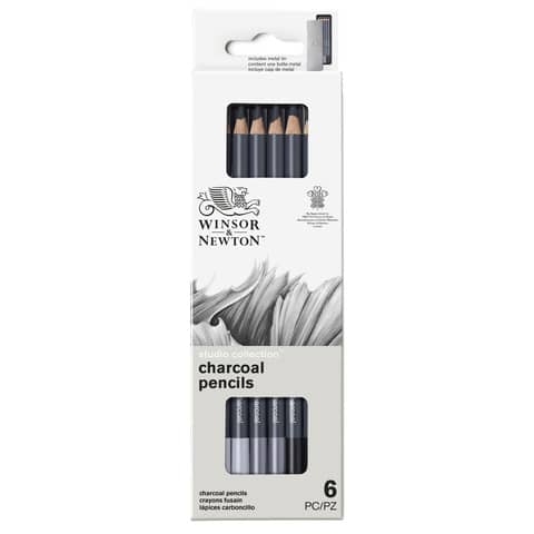 Scatola in metallo da 6 matite in carboncino Winsor&Newton nero 0490025